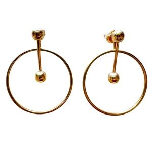 Gold Two Piece Hoop Earrings w/ Detachable Ball and Post, Worn 3 Ways
